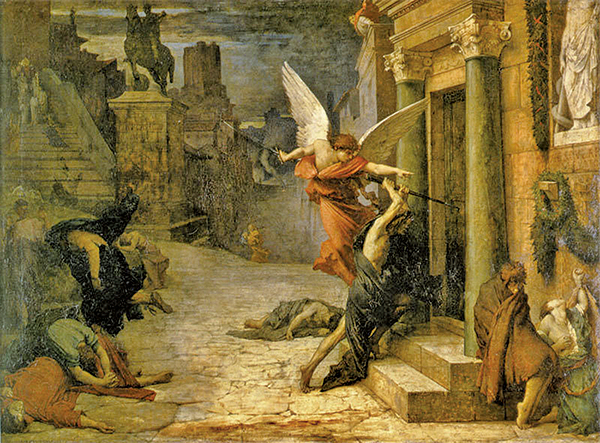 法國居勒德洛內（Jules Elie Delaunay，1828～1891），〈被瘟疫侵襲的羅馬城〉（Peste à Rome），1869年作，巴黎奧塞美術館藏。（藝術復興中心提供）