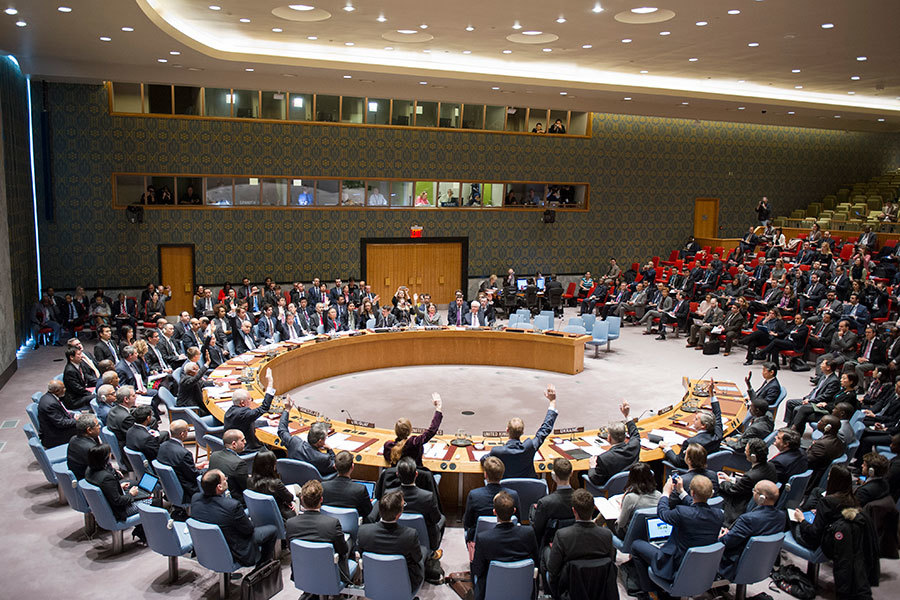 2016年3月2日，聯合國安全理事會無異議通過新決議案，加大力道嚴厲制裁北韓核試爆引發區域緊張。（UN Photo/Mark Garten/UNITED NATIONS/AFP）
