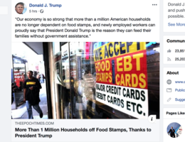 百萬家庭擺脫食品券 《大紀元》文章獲特朗普推送