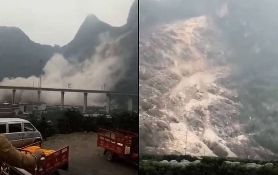 桂林貴廣高鐵附近大面積山崩 影片曝光