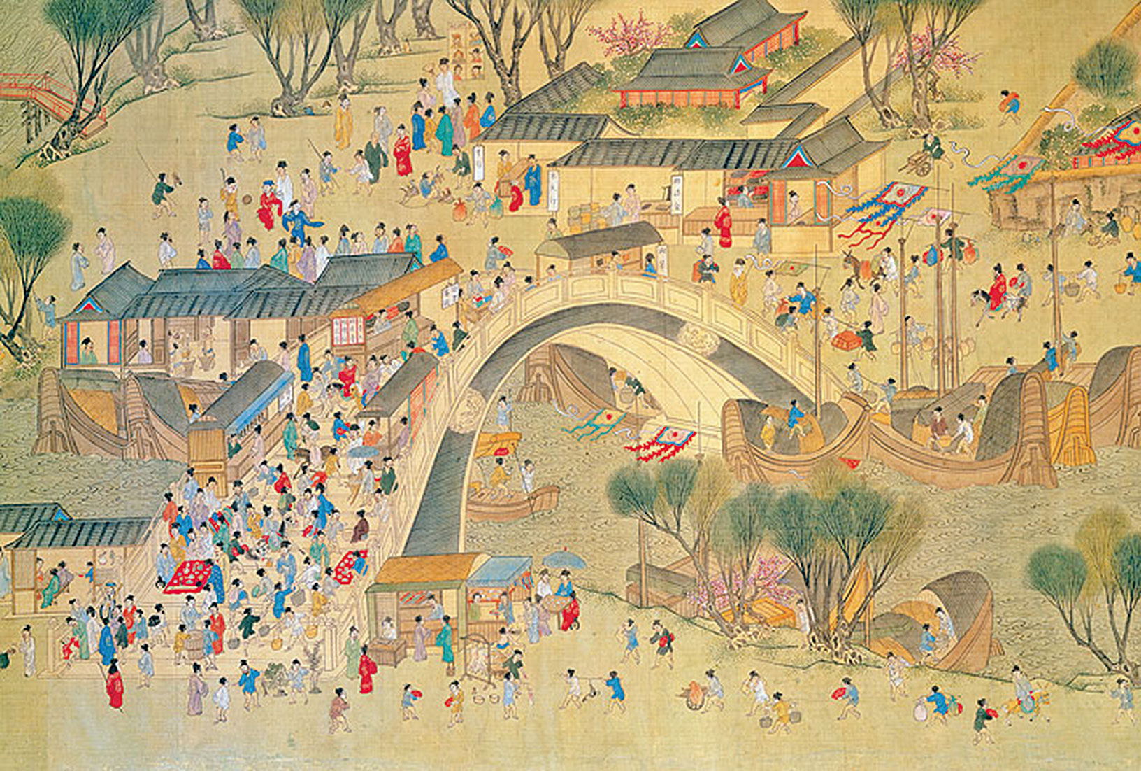 明 仇英《清明上河圖》描繪出明朝中期蘇州繁榮的景象（局部）。（國立故宮博物院收藏）