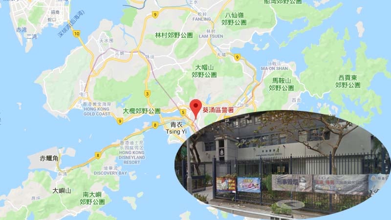 親共港媒報道，香港葵涌警署一名警員夜半遇襲受傷。（谷歌地圖）