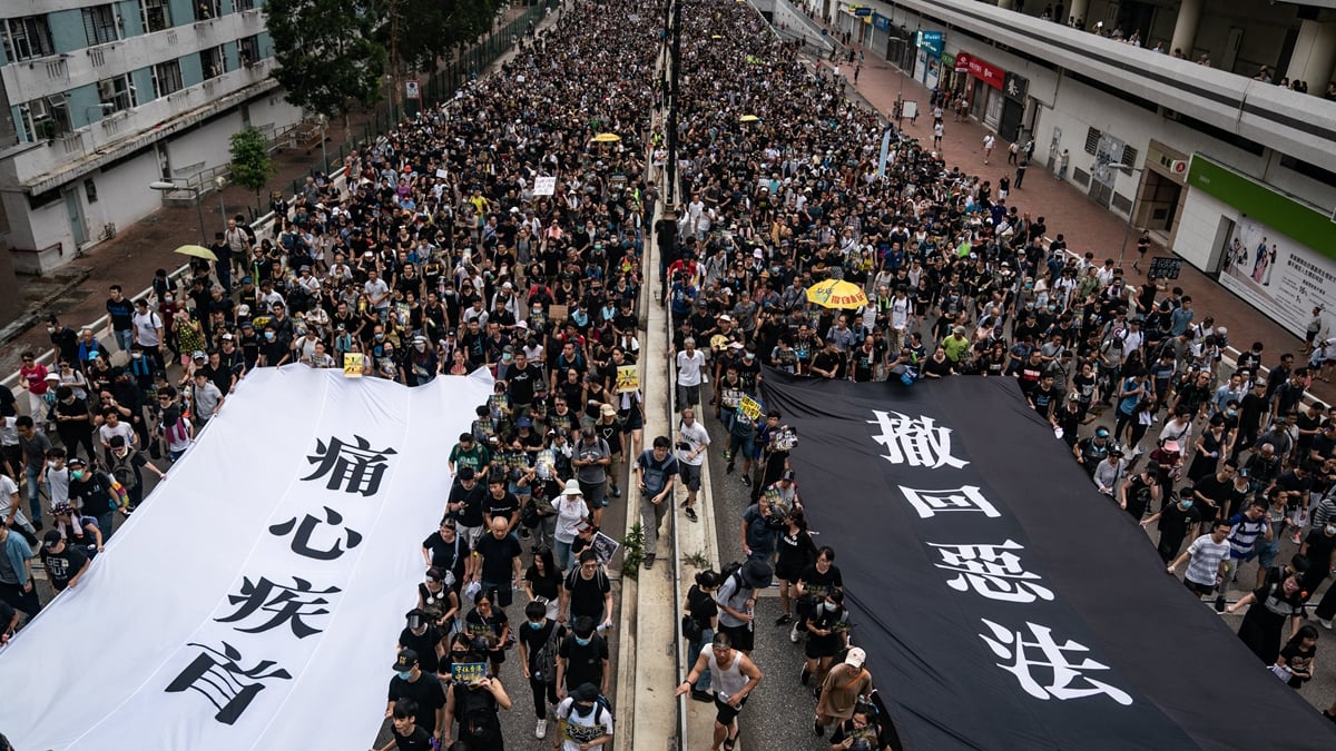 有美媒說，如果北京強推《基本法》第23條立法，勢必爆發另一場更大的抗爭。（ Anthony Kwan/Getty Images）