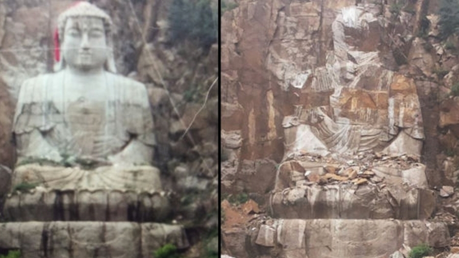 中共大舉滅佛 吉林省29米釋迦牟尼雕像遭炸毀　