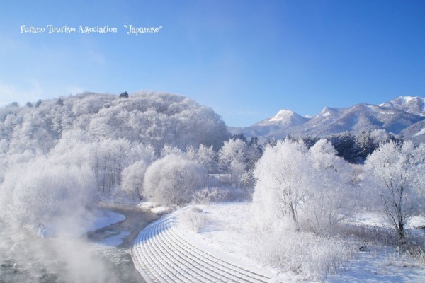 日本北海道富良野市去年12月23日清晨氣溫攝氏零下21.5度，形成一片銀白世界，有些地方出現如夢如幻的「鑽石塵」和「霧冰」美景。（富良野觀光協會提供）