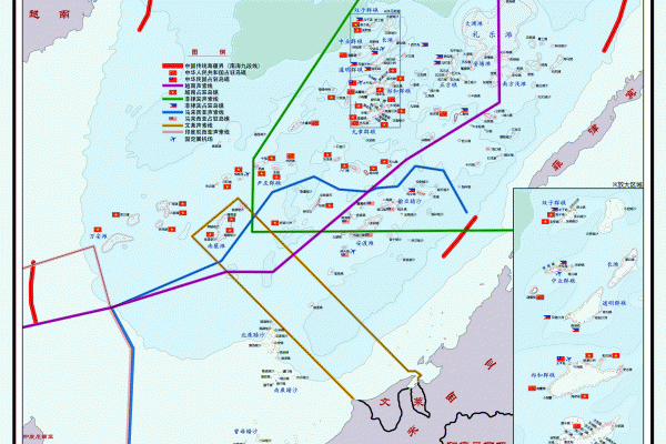 南沙群島形勢圖。（維基百科公共領域）