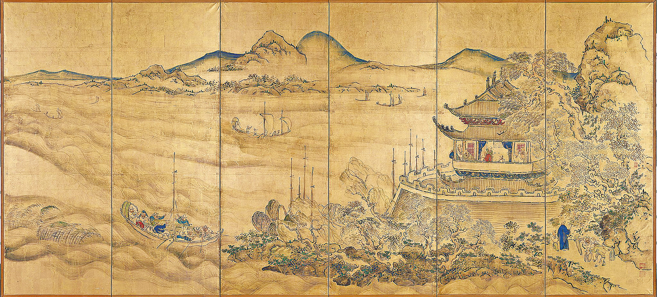 《岳陽樓景觀》， 池大雅（1721年～1776年，日本江戶時代畫家、書法家）繪（wikiart）