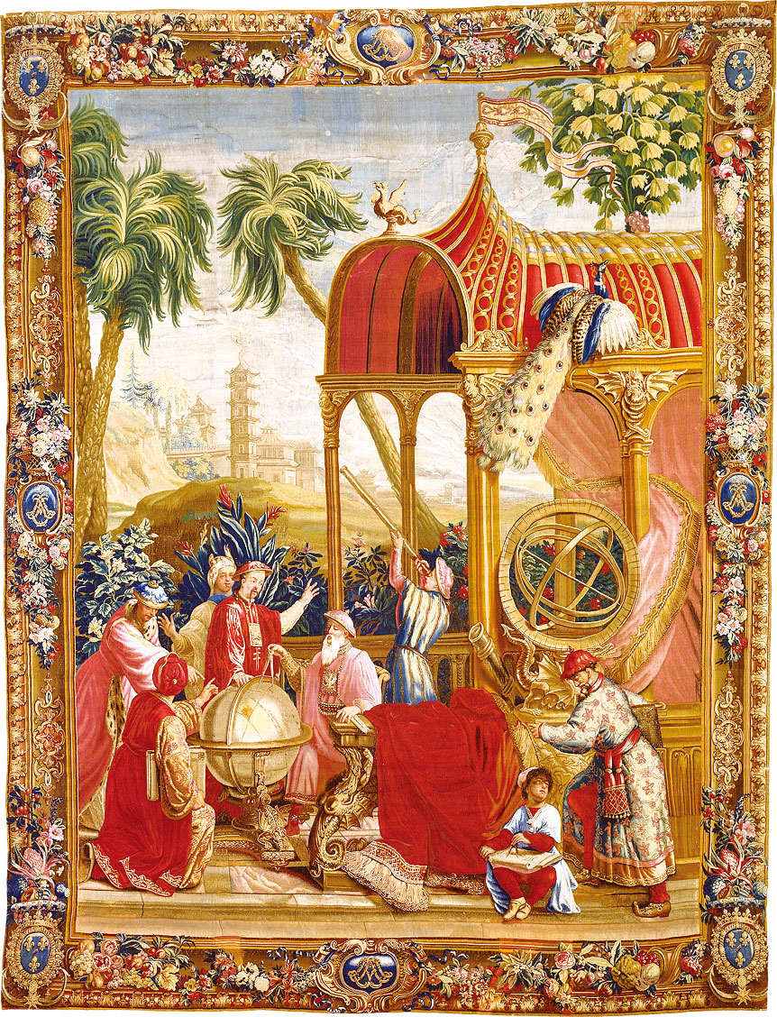 1697～1705年製作的中國風博韋掛毯，描述耶穌會中國的天文學家與中國學者一起進行考察。(公有領域)