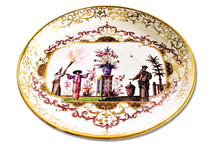 歐洲硬瓷製造商邁森(Meissen)1720年出品的帶有中國風情和優美環境的盤子。 (Sailko/ Wikimedia Commons)