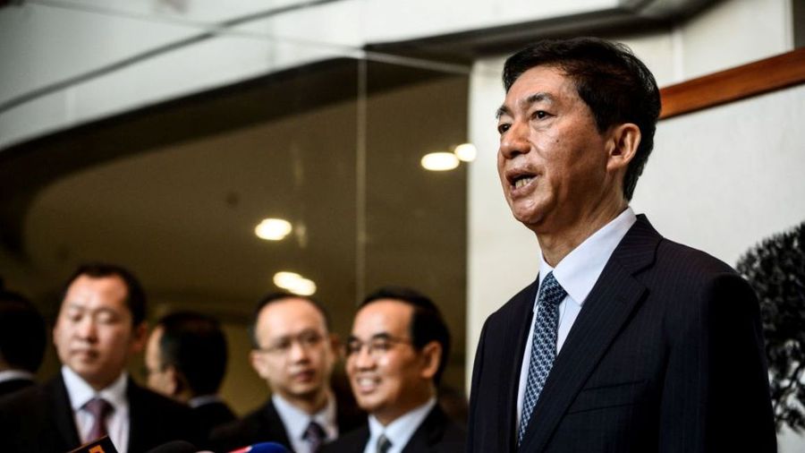 中國駐香港聯絡處新負責人駱惠寧於2020年1月6日在香港向媒體發表了簡短講話。（STR/AFP）（Photo by STR/AFP via Getty Images）