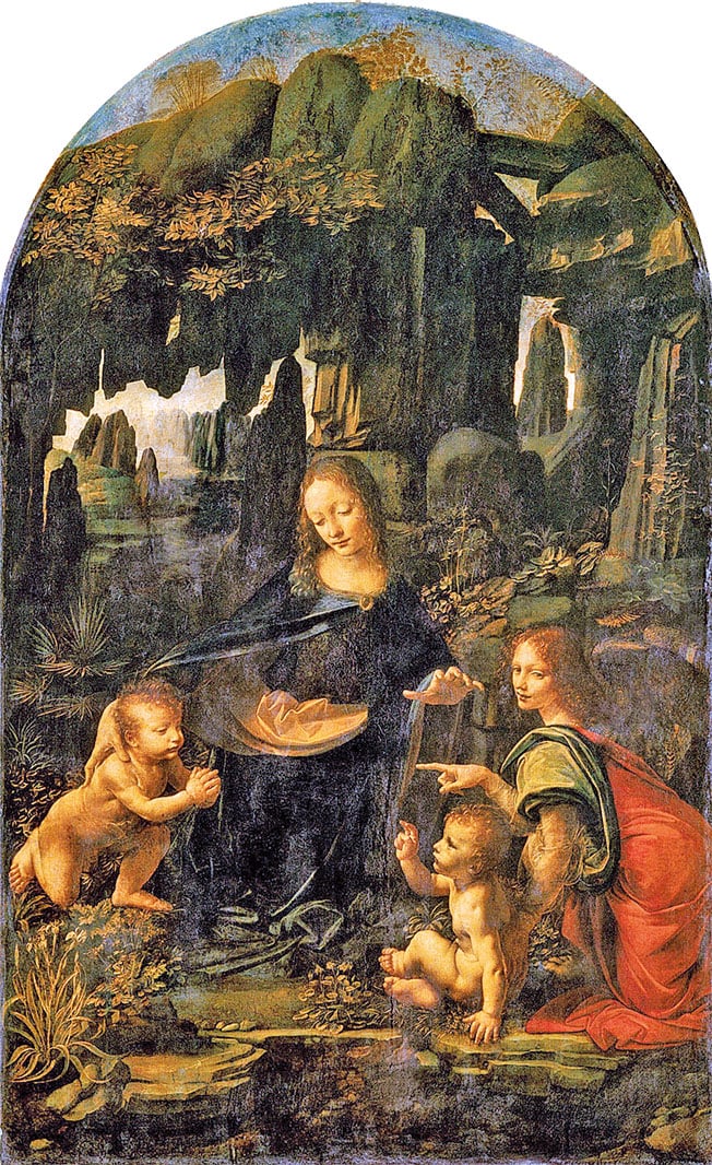 達•芬奇《岩間聖母》作於1483年～1486年，現藏於法國巴黎羅浮宮。（公有領域）