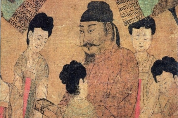 唐閻立本《步輦圖》（局部），北京故宮博物院藏。此畫描繪唐太宗接見吐蕃使者祿東贊的場面。（公有領域）