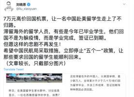 網傳留學生購7萬元機票回中國 遭父母責罵後自殺