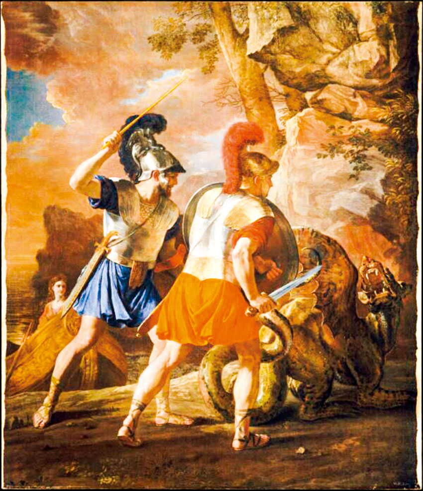 尼古拉·普桑的作品《羅納多同伴們》（The Companions of Rinaldo）描繪托爾夸托·塔索《耶路撒冷的解放》中的十字軍英雄人物，約1633年。油彩、畫布，118.1 x 102.2公分。大都會藝術博物館提供，紐約。