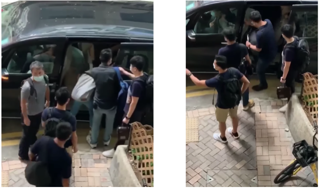 8月20日，網上流傳一段影片，多名便衣男子強行將一名女子推上私家七人車然後駛走，期間女子不斷尖叫求救，男子只對在場市民警告「我們已經拘捕了她」。（影片截圖）