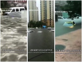 颱風襲擊中國北方 多地大暴雨 汽車遭沒頂