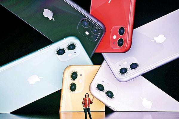 去年9月10日，蘋果新產品發佈會展示的iPhone 11。（Getty Images）