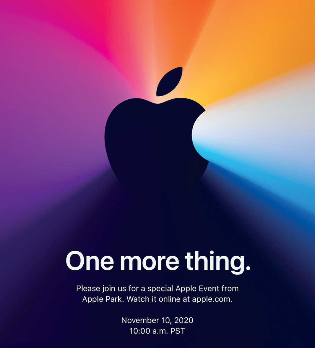 蘋果公司近日宣佈，將於11月10日舉行「One More Thing」產品發表活動。（Apple）
