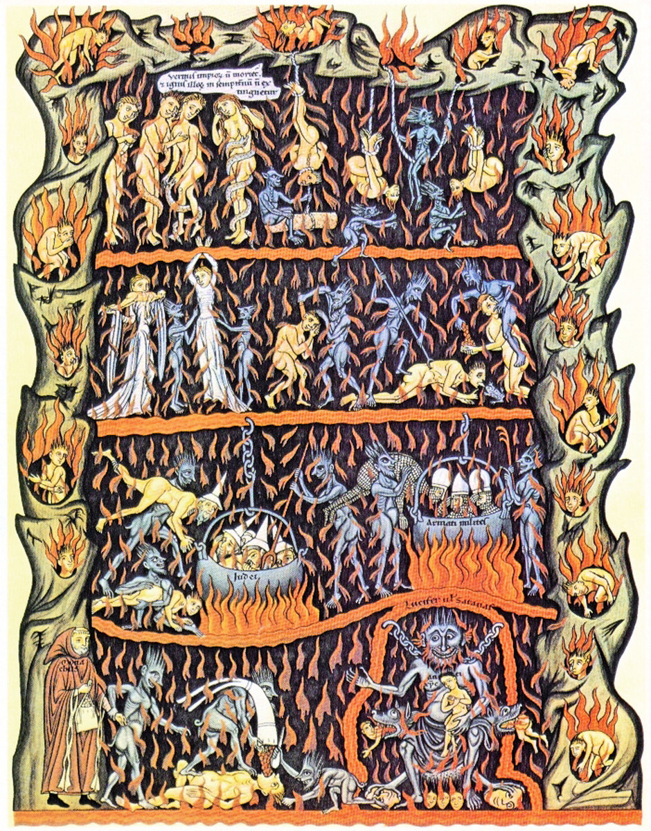 歐洲基督教中世紀的地獄插圖一部份 。（公有領域）