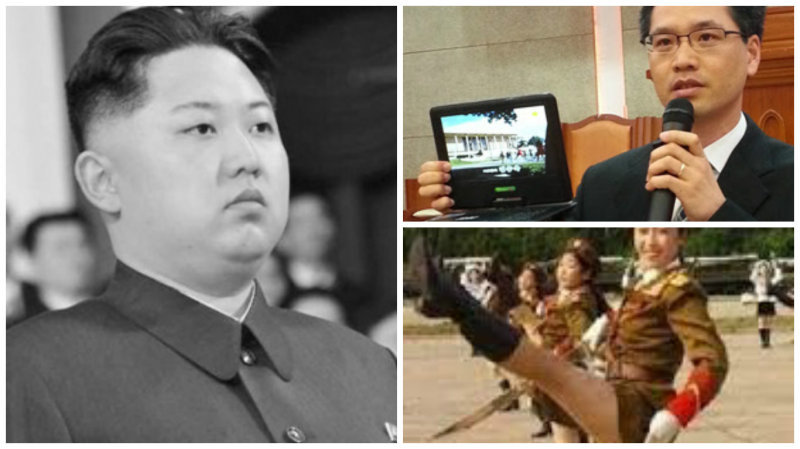 目前，朝鮮當局正在沒收「筆記本電視」。圖為該款電視和王在山輕音樂團。（新唐人合成圖）