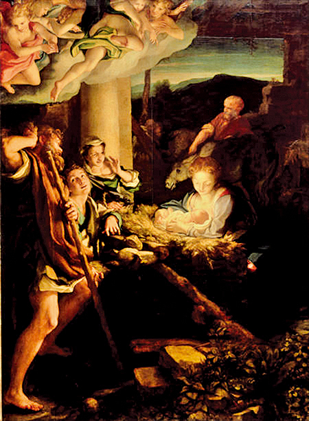 柯列喬《平安夜》（Holy Night），1528-1530，Oil on canvas，256,5 x 188 cm，emäldegalerie，Dresden（公有領域）