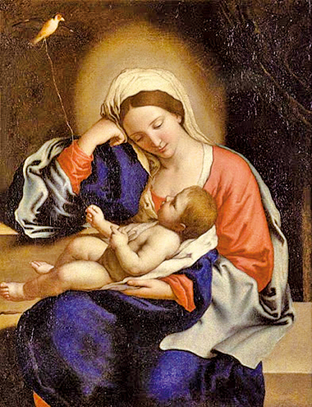 薩索費拉多（SASSOFERRATO ，原名Giovanni Battista Salvi，以出生地為名，1609-1685） 《聖母子》，Oil on canvas, 99 x 80 cm，私人收藏。（公有領域）