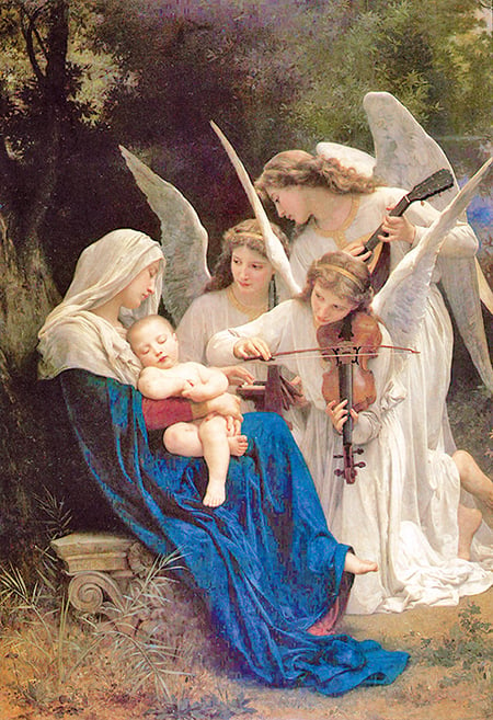 布格羅（Bouguereau, Adolphe-William）《天使之歌》（ Song of the Angels），1881，Oil on canvas，213.4 x 152.4 cm (84 x 60 in.)（公有領域）