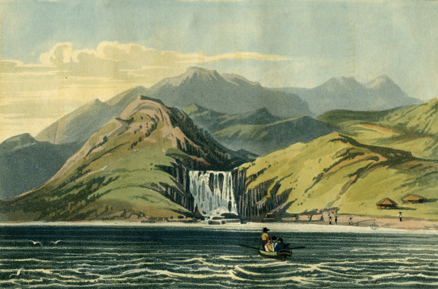 活動展出香港的瀑布（1817）複本。原載於《1816年與1817年中國內陸之旅與航行紀事》。（公關提供）