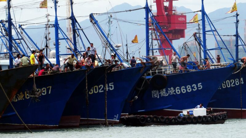 圖為停泊在中國東南部福建省廈門市港口的中國漁船。( STR/AFP via Getty Images)