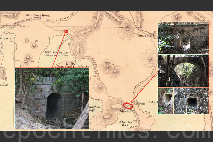 司馬文從昔日的香港地圖中尋找赤柱古道的線索，配對發現的橋樑和疏水渠道位置。（司馬文提供）