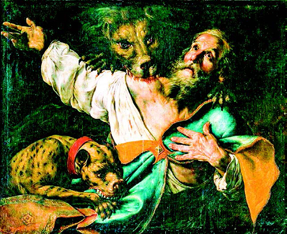 這張油畫非常逼真地描繪出猛獸撕裂咬碎安提阿第二任主教依納爵的情景。