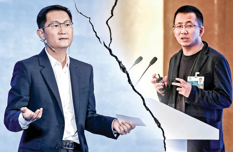 騰訊創始人馬化騰（左）與字節跳動創始人張一鳴（右）的衝突從2018年3月開始，一直打到2021年。（大紀元合成）