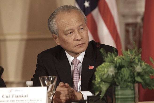 中共駐美大使崔天凱6月21日宣佈，將在本周離任返回中國大陸。圖為2015年6月24日崔天凱出席華盛頓的一次美中會談。（CHRIS KLEPONIS/AFP via Getty Images）