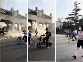 網傳視頻：中共外交部前老人縱火抗議被抓  