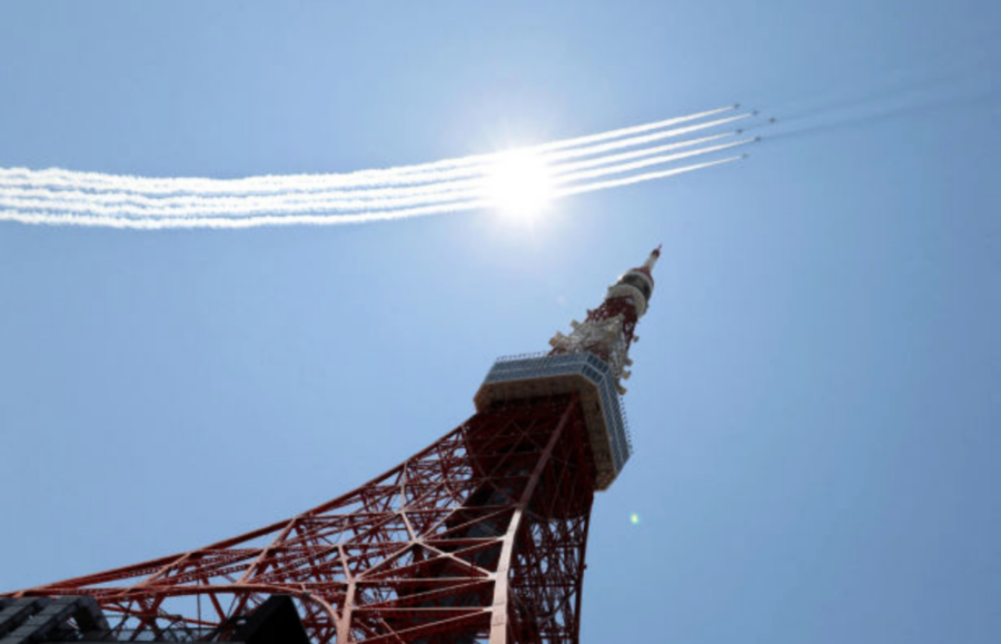 日本「藍色動力」為東京奧運會開幕式排練飛行 繪奧運標誌（多圖）