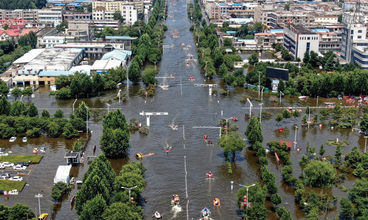 7月26日，河南省衛輝市的一個洪災地區。（STR/AFP via Getty Images）