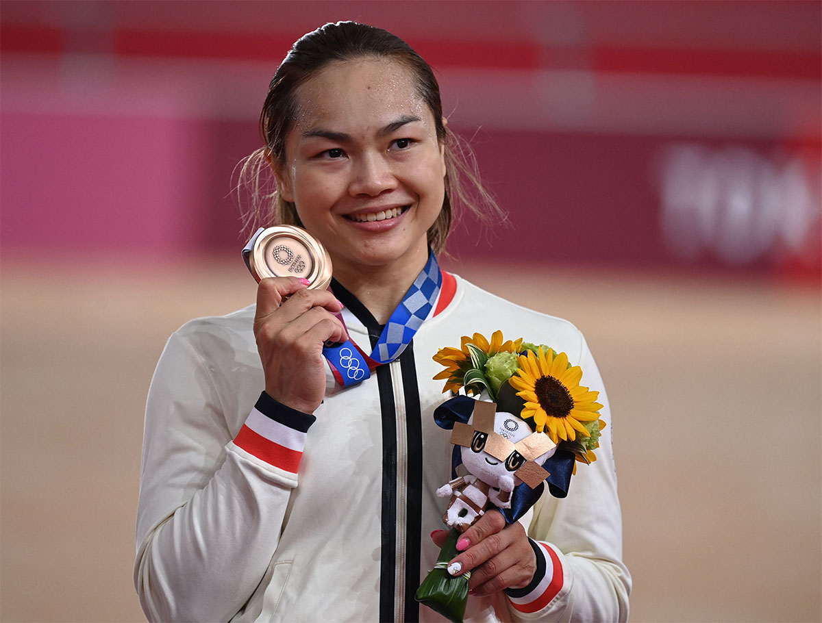 李慧詩於女子場地單車爭先賽奪得銅牌。（PETER PARKS/AFP via Getty Images）