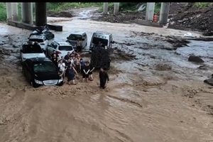 重慶暴雨車輛被淹 20多人被困橋底