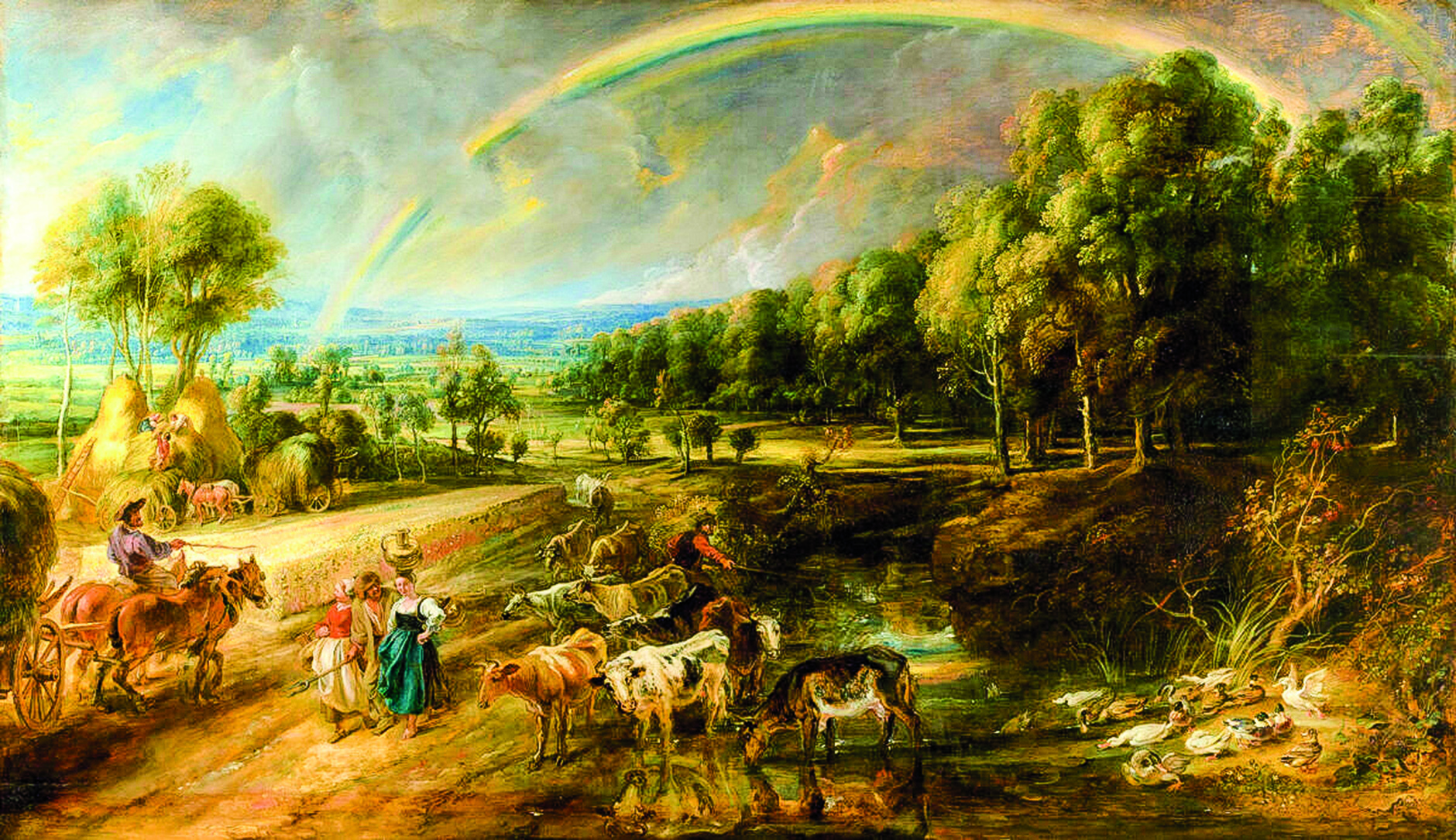 華勒斯典藏館收藏的彼得．保羅．魯本斯作品《彩虹風光》（Landscape with a Rainbow）局部，約1636年繪製，在倫敦華勒斯典藏館的展覽《魯本斯：重聚大風景》中隆重展出。（Trustees of The Wallace Collection, London/倫敦華勒斯典藏館）（公有領域）