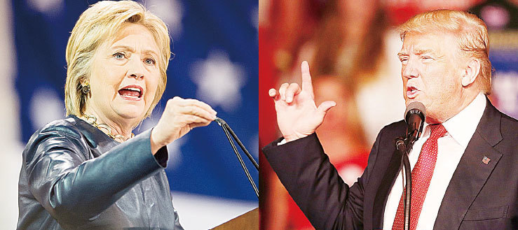 左圖：民主黨總統候選人希拉莉，右圖：共和黨總統候選人特朗普。（Getty Images）
