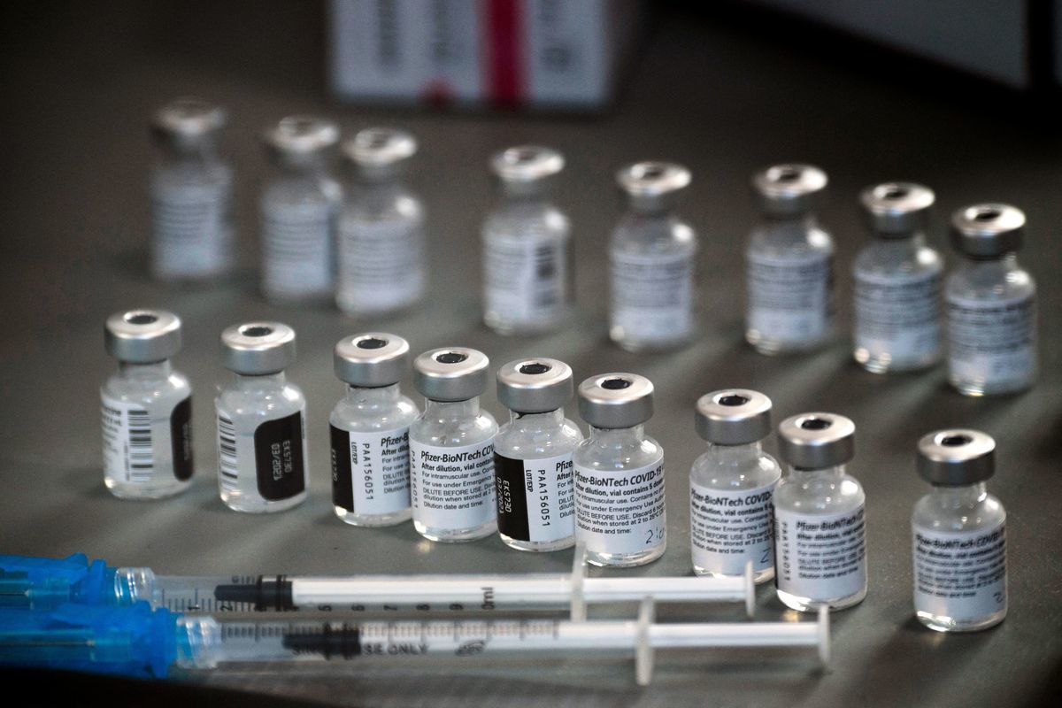圖為輝瑞/BioNTech疫苗。（PATRICK T. FALLON/AFP via Getty Images）