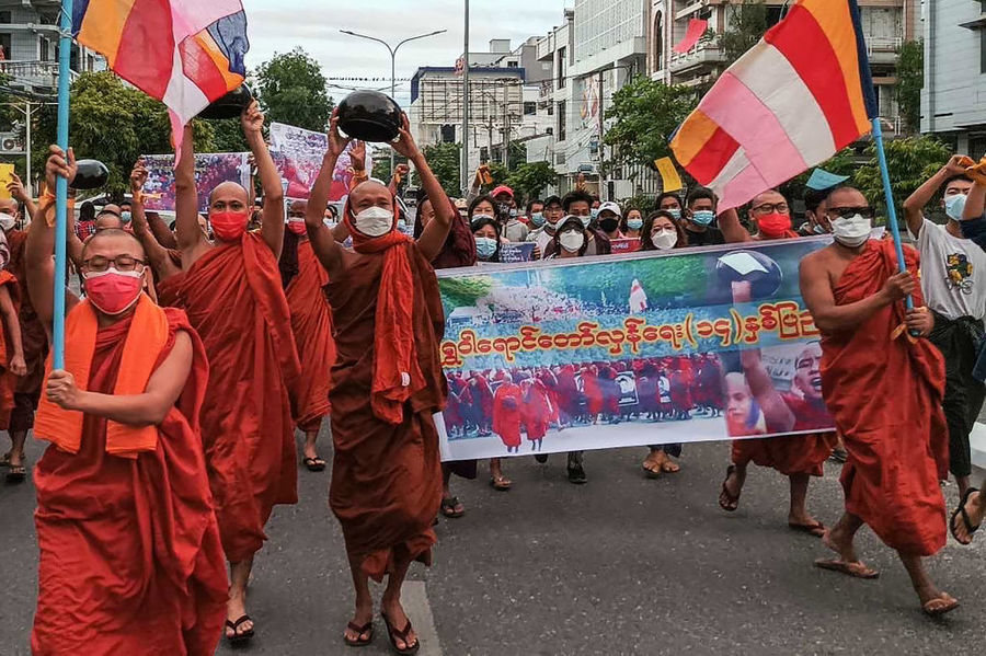 緬甸番紅花革命十四周年 僧侶遊行抗議軍政府