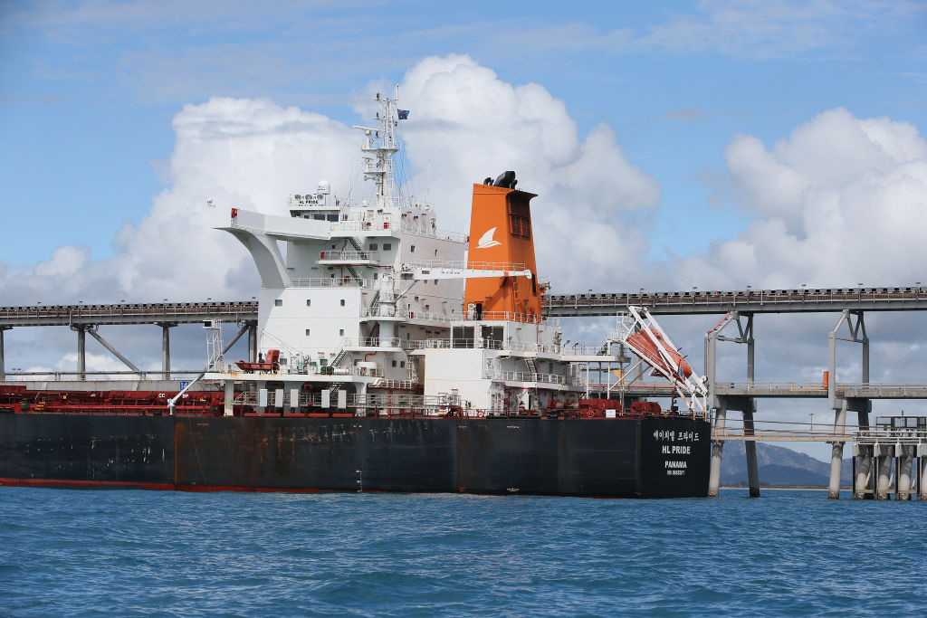 2019年4月25日，在澳洲博文，一艘煤船停靠在阿博特角煤港。（Lisa Maree Williams/Getty Images）