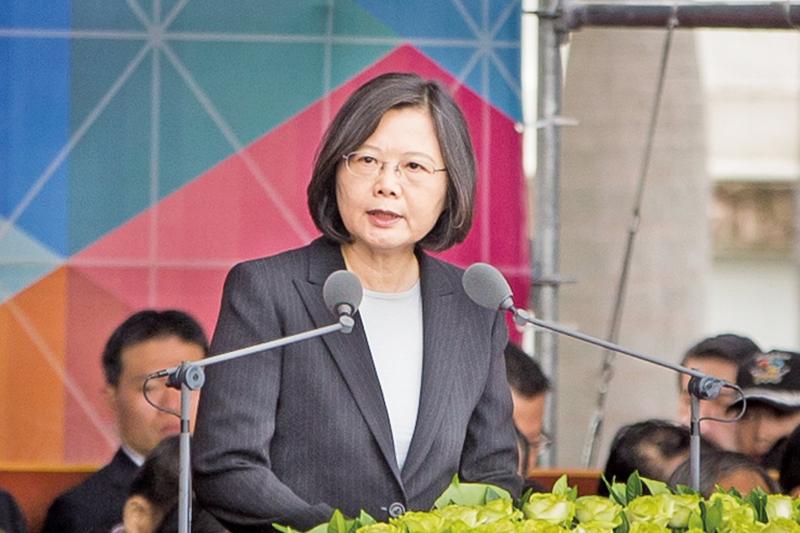 台灣總統蔡英文10月10日發表雙十國慶演說，在談到兩岸關係時，再次強調維持台灣民主和台海和平是新政府堅定不移的立場。（陳柏州／大紀元）