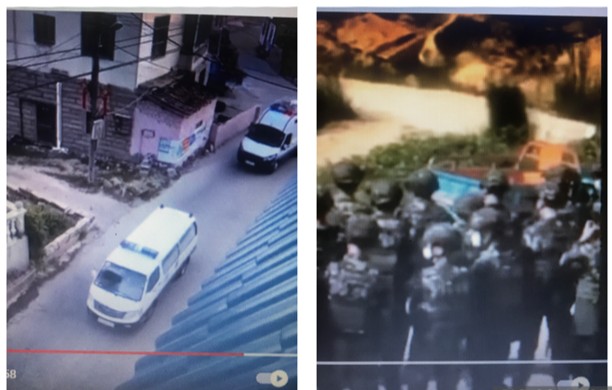 10月19日，官方聲稱歐金中已經自殺後，當地街道層層設卡，很多警車在巡邏。（網頁截圖）