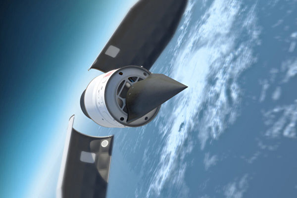 這幅插圖描繪了國防高級研究產品局（Defense Advanced Research Products Agency，DARPA）的獵鷹高超音速測試車從火箭中升出並準備重返地球大氣層的情景。(Image courtesy of DARPA)