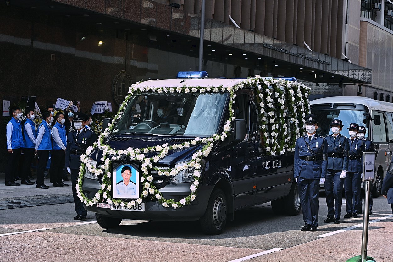 警隊昨日為殉職水警總督察（追授）林婉儀舉行最高榮譽喪禮。（宋碧龍／大紀元）