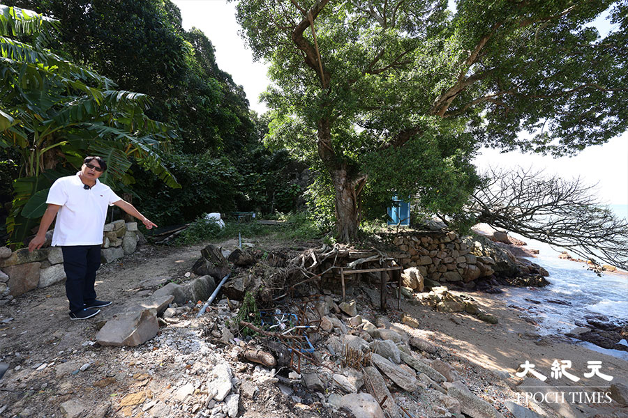 羅成表示，歷經多次風災後，因樹下有許多岩石、沙子和泥漿被抽離，榕樹有倒塌的危險。（陳仲明／大紀元）