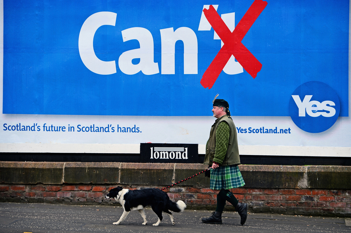 蘇格蘭上一次獨立公投於2014年進行，結果以55%反對、45%支持宣告失敗。（Jeff J Mitchell/Getty Images）