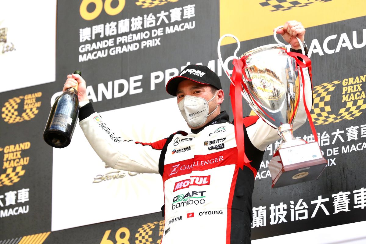歐陽若曦奇跡反勝，於今天（21日）第2度澳門GT盃封王。（Craft-Bamboo Racing提供）